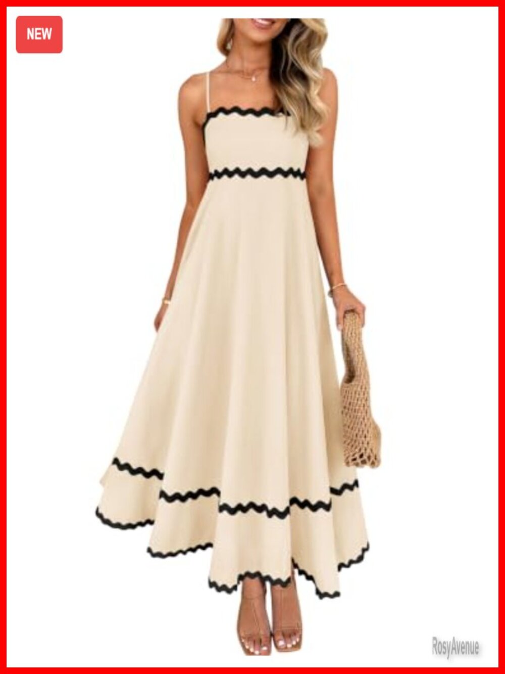 Women's Summer Spaghetti Strap Midi Dress Square Neck Smocked Backless